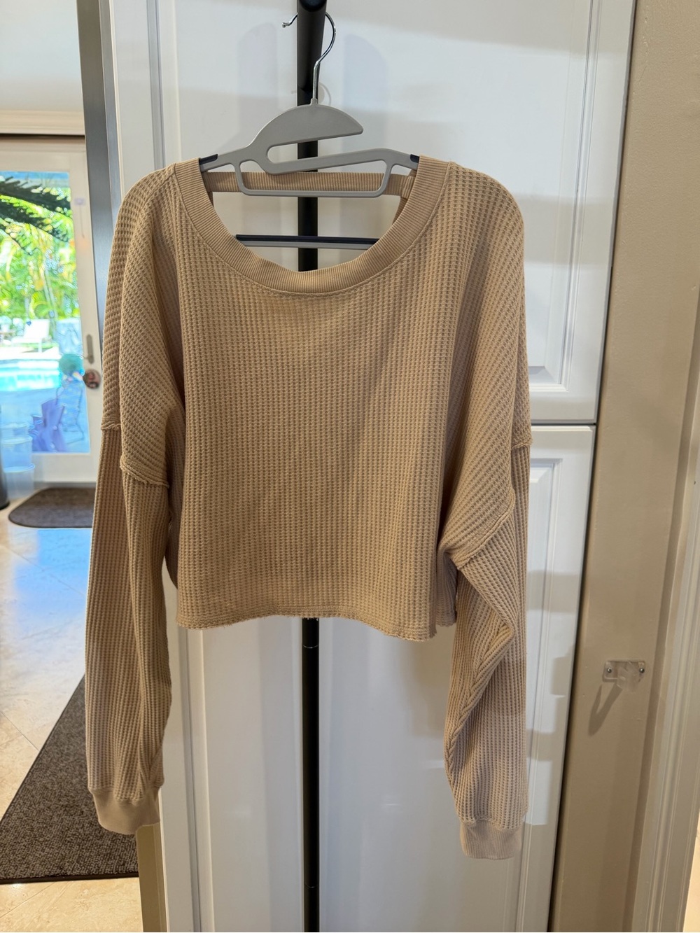Very Comfy 2 piece OUTFIT Cream Waffle Knit Drawstring Lounge Pants